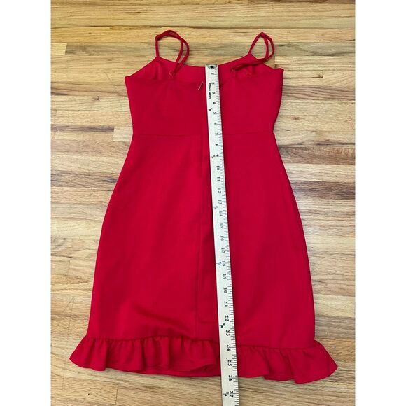 Lulus Spoonful of Sass Women's Dress Bodycon Mini Ruffled Trim Ponte Lined S Red - Picture 5 of 8